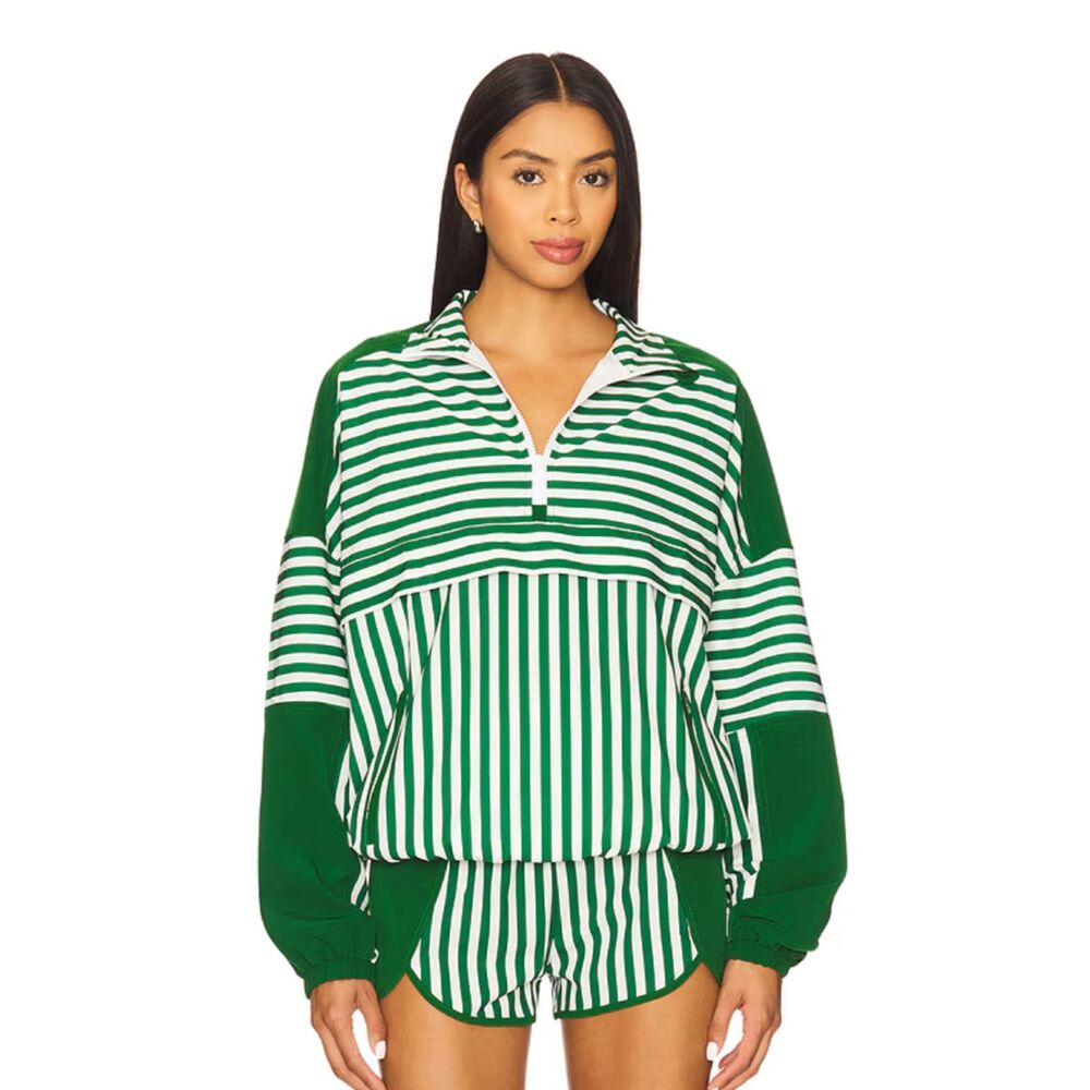 Beach Riot Vespera Pullover Windbreaker La Palma Stripe Green White Size XL